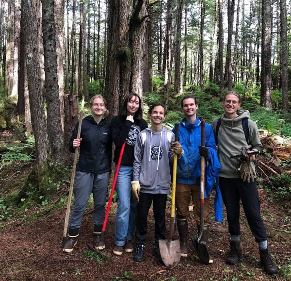 Students working in Sitka graveyard