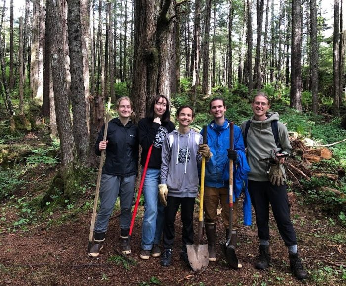 Students working in Sitka graveyard