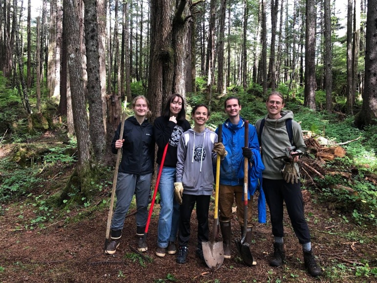 Students working in Sitka graveyard